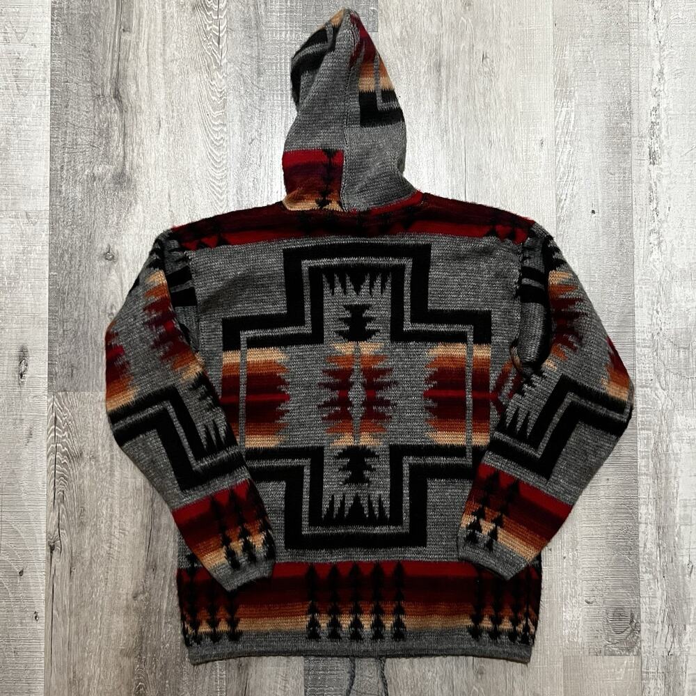 Tejidos Ruminahui Aztec Sweater Hoodie Alpaca Wool Red Ecuador Southwestern Sz S - Picture 2 of 4